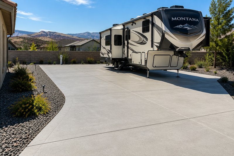 Concrete RV pad before and after in Southern Utah