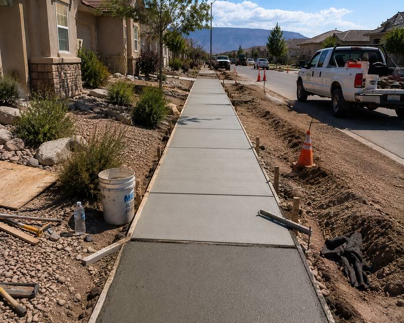 Concrete walkway replacement before and after in Southern Utah