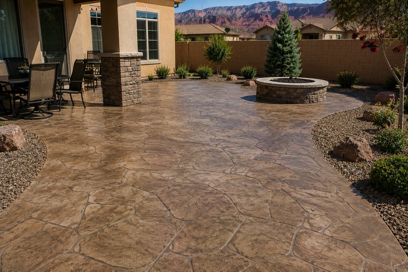 Finished stamped concrete patio in St. George, Utah
